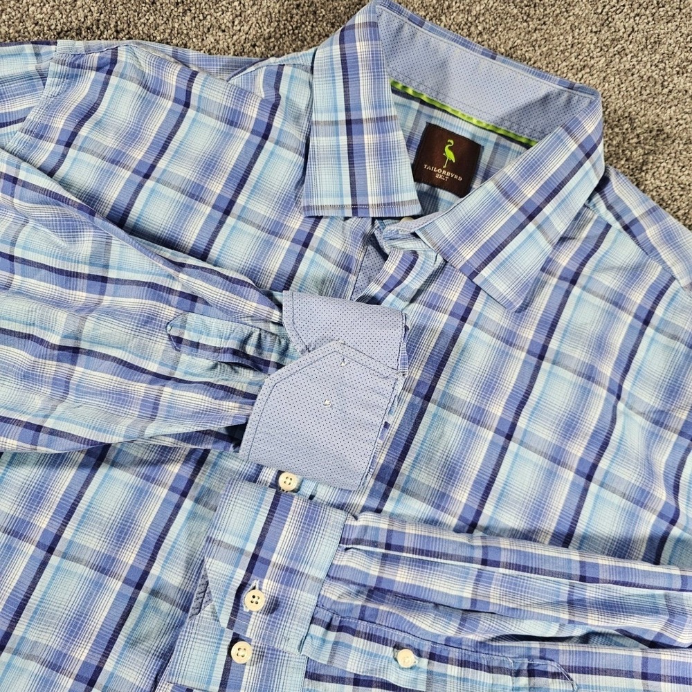 Tailorbyrd Button Down Shirt Mens 2XLT Blue Plaid Cotton Long Sleeve Tall Fit